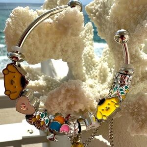 Whimsical silver bracelet with like Charm cuff Bracelet